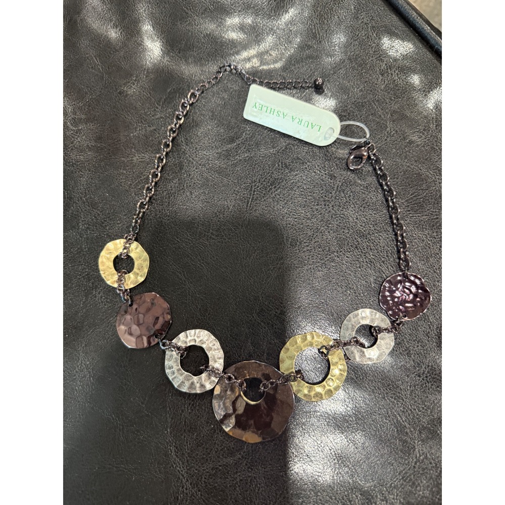 Laura Ashley Hammered Metal Circle Pendant Necklace Gold Silver Tone